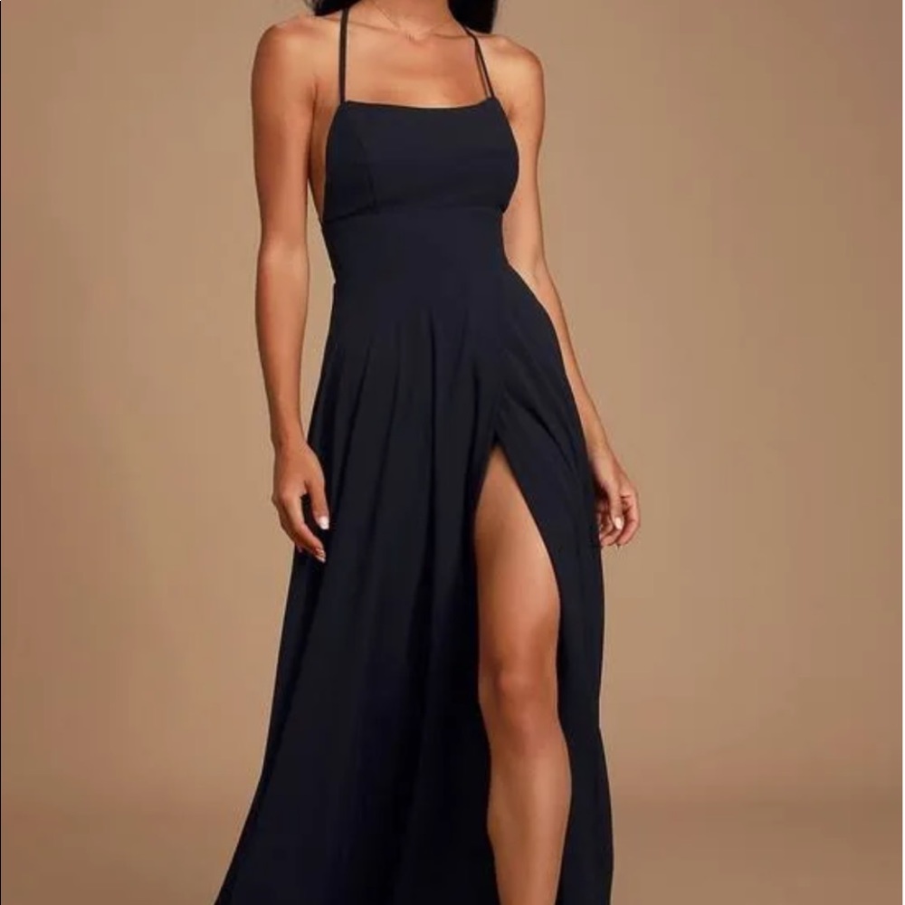 NWT Lulus | Dreamy Romance Black Backless Maxi Dress